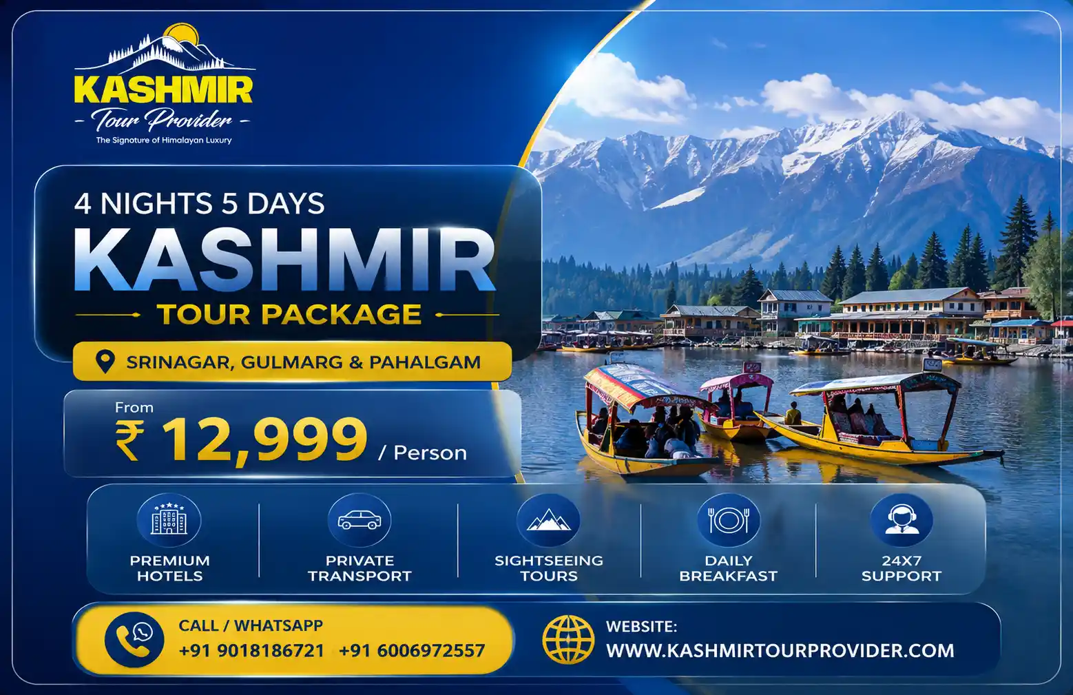 Kashmir Tour Package from Bangalore - 4 Nights 5 Days | Srinagar, Gulmarg & Pahalgam