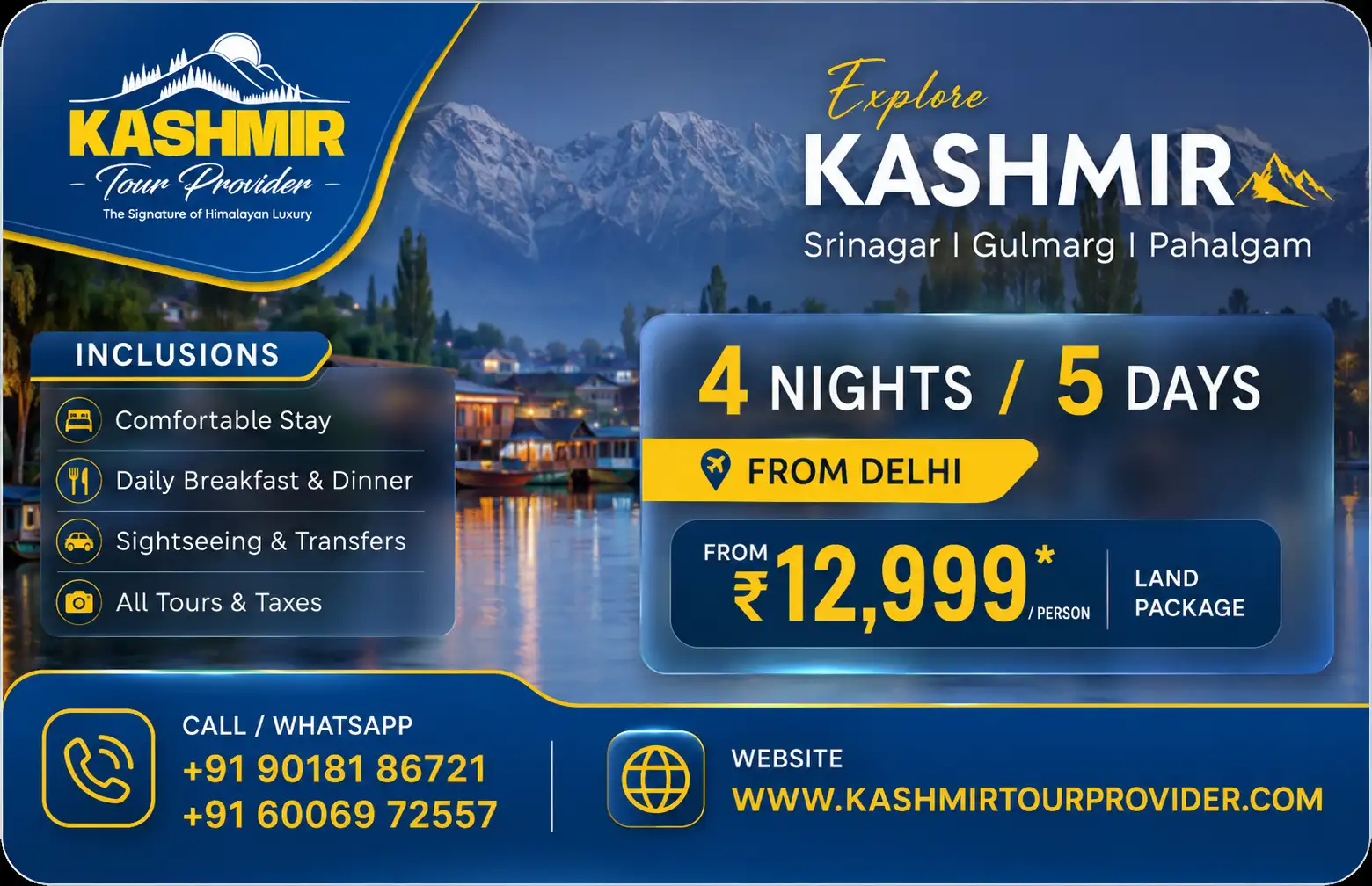 Kashmir Tour Package from Delhi - 4 Nights 5 Days | Srinagar, Gulmarg & Pahalgam