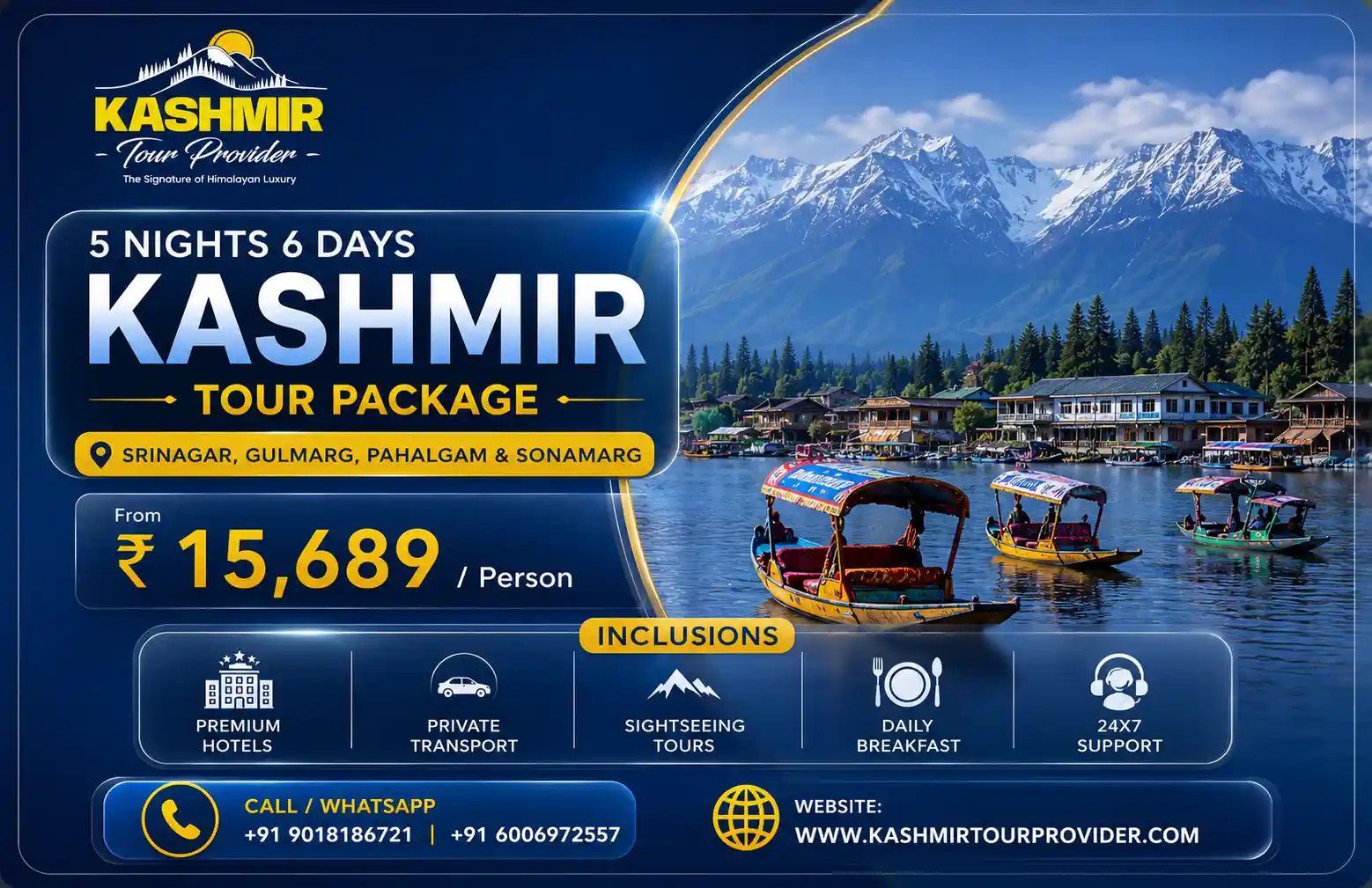 Kashmir Tour Package from Bangalore - 5 Nights 6 Days | Srinagar, Gulmarg, Pahalgam & Sonamarg