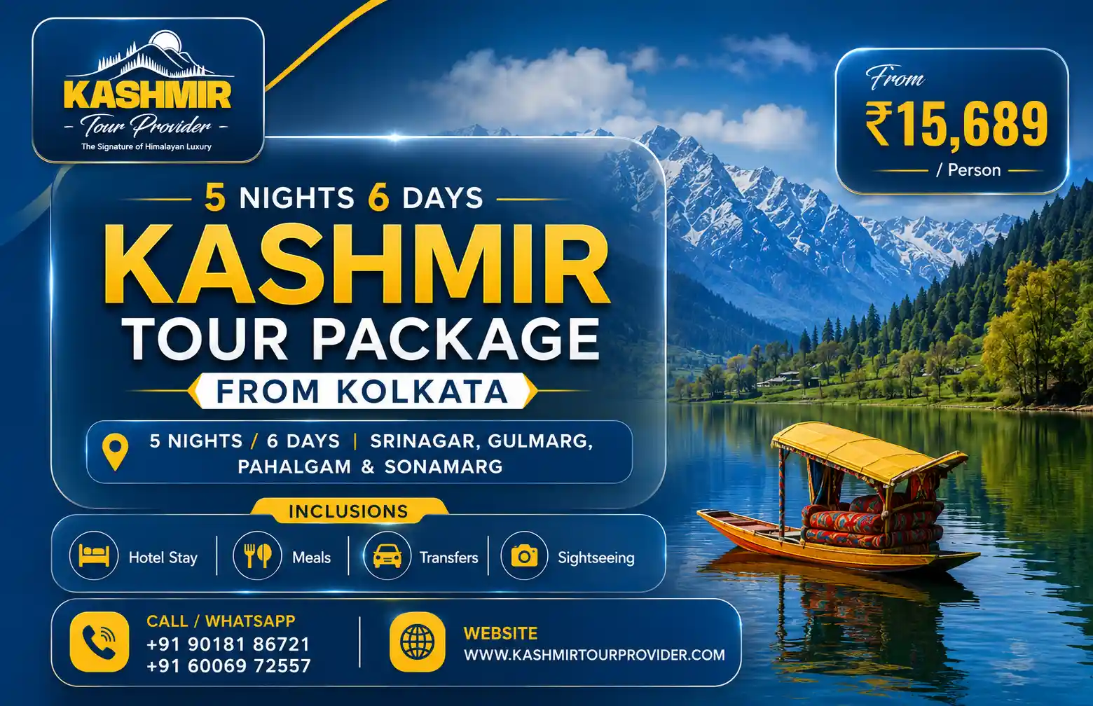 Kashmir Tour Package from Kolkata - 5 Nights 6 Days | Srinagar, Gulmarg, Pahalgam & Sonamarg