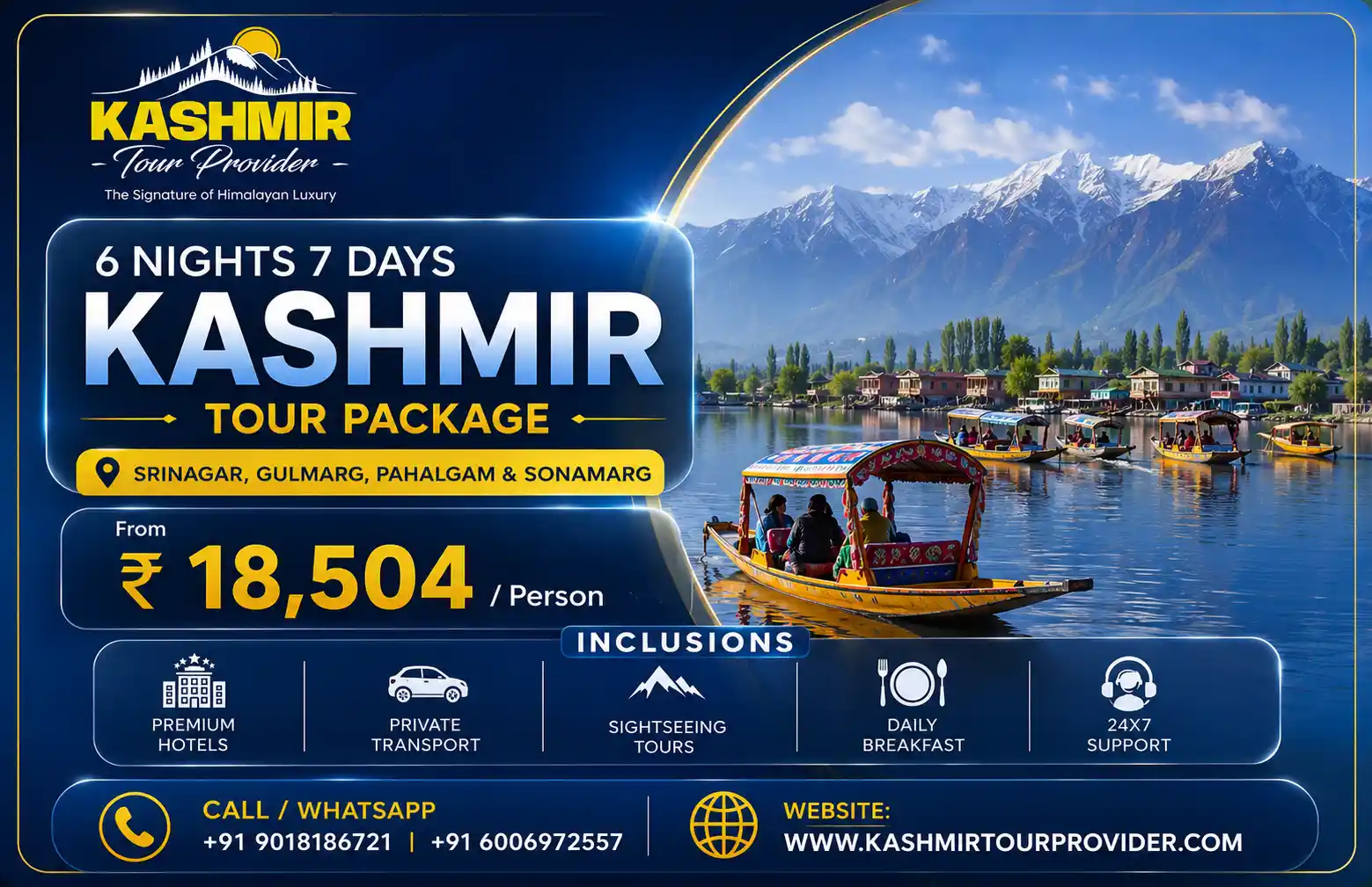 Kashmir Tour Package from Bangalore - 6 Nights 7 Days | Srinagar, Gulmarg, Pahalgam & Sonamarg