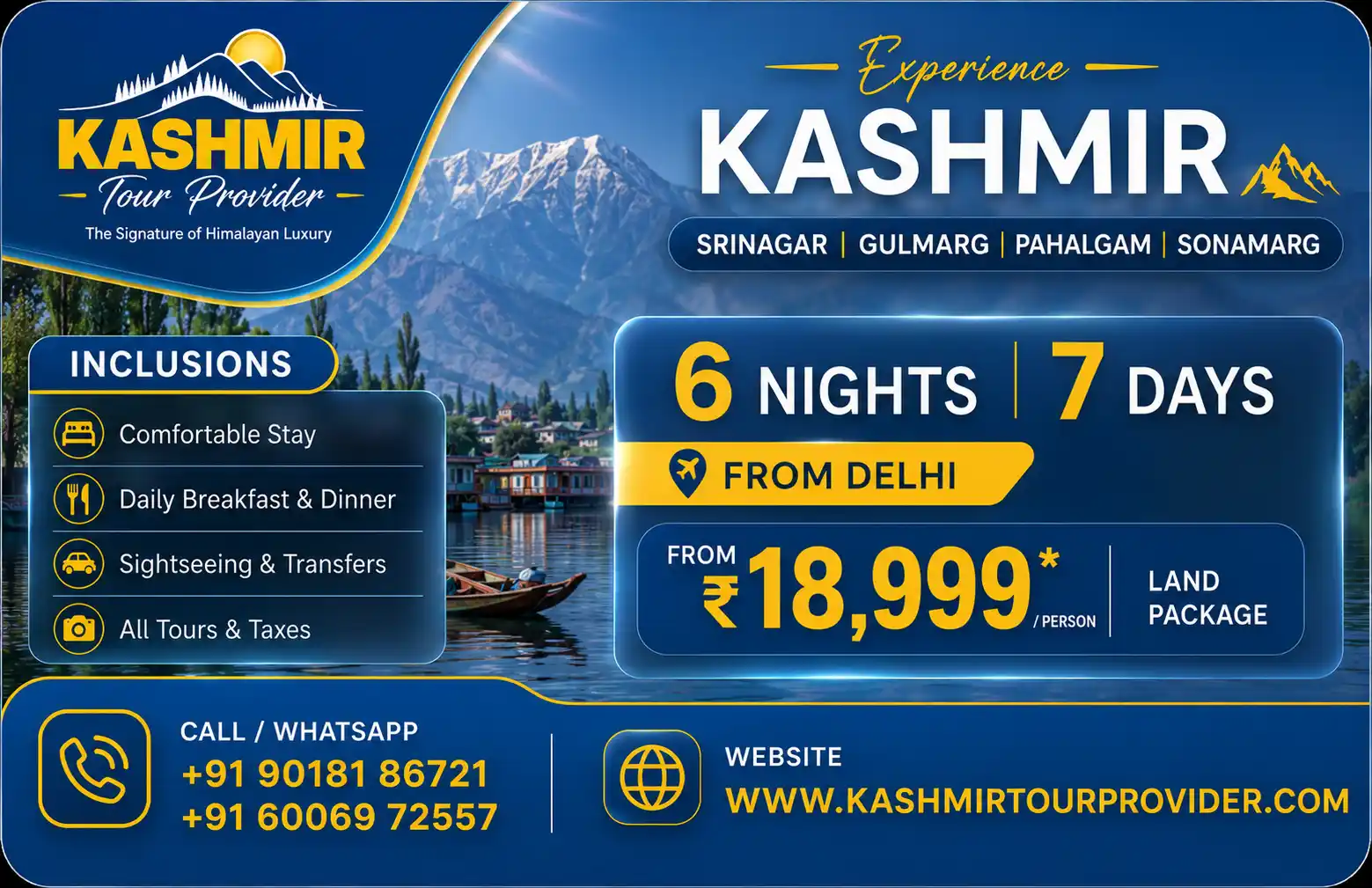 Kashmir Tour Package from Delhi - 6 Nights 7 Days | Srinagar, Gulmarg, Pahalgam & Sonamarg