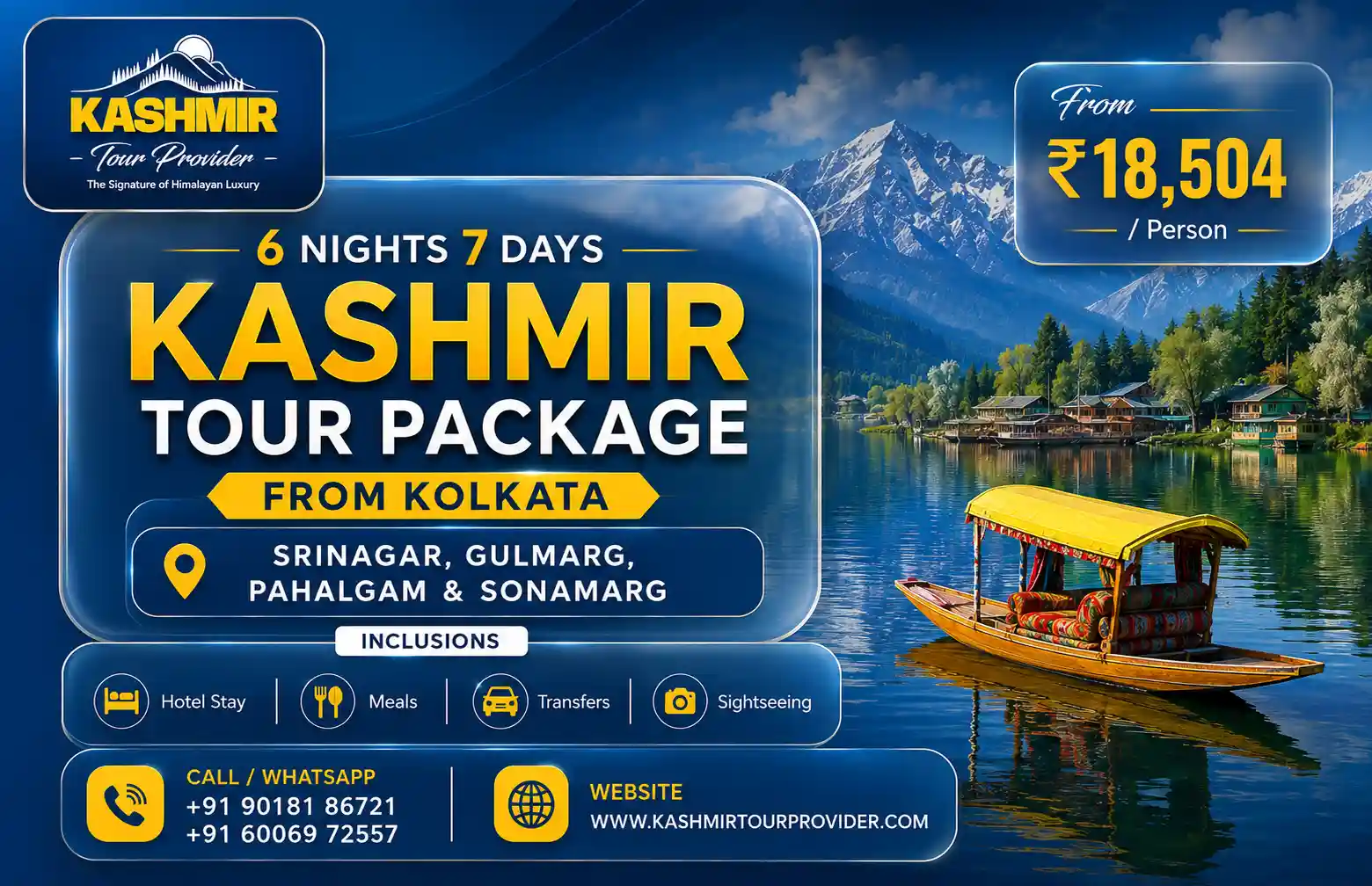 Kashmir Tour Package from Kolkata - 6 Nights 7 Days | Srinagar, Gulmarg, Pahalgam & Sonamarg