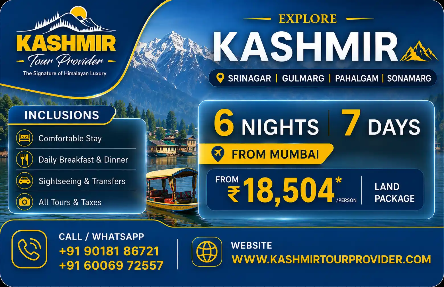 Kashmir Tour Package from Chennai - 6 Nights 7 Days | Srinagar, Gulmarg, Pahalgam & Sonamarg