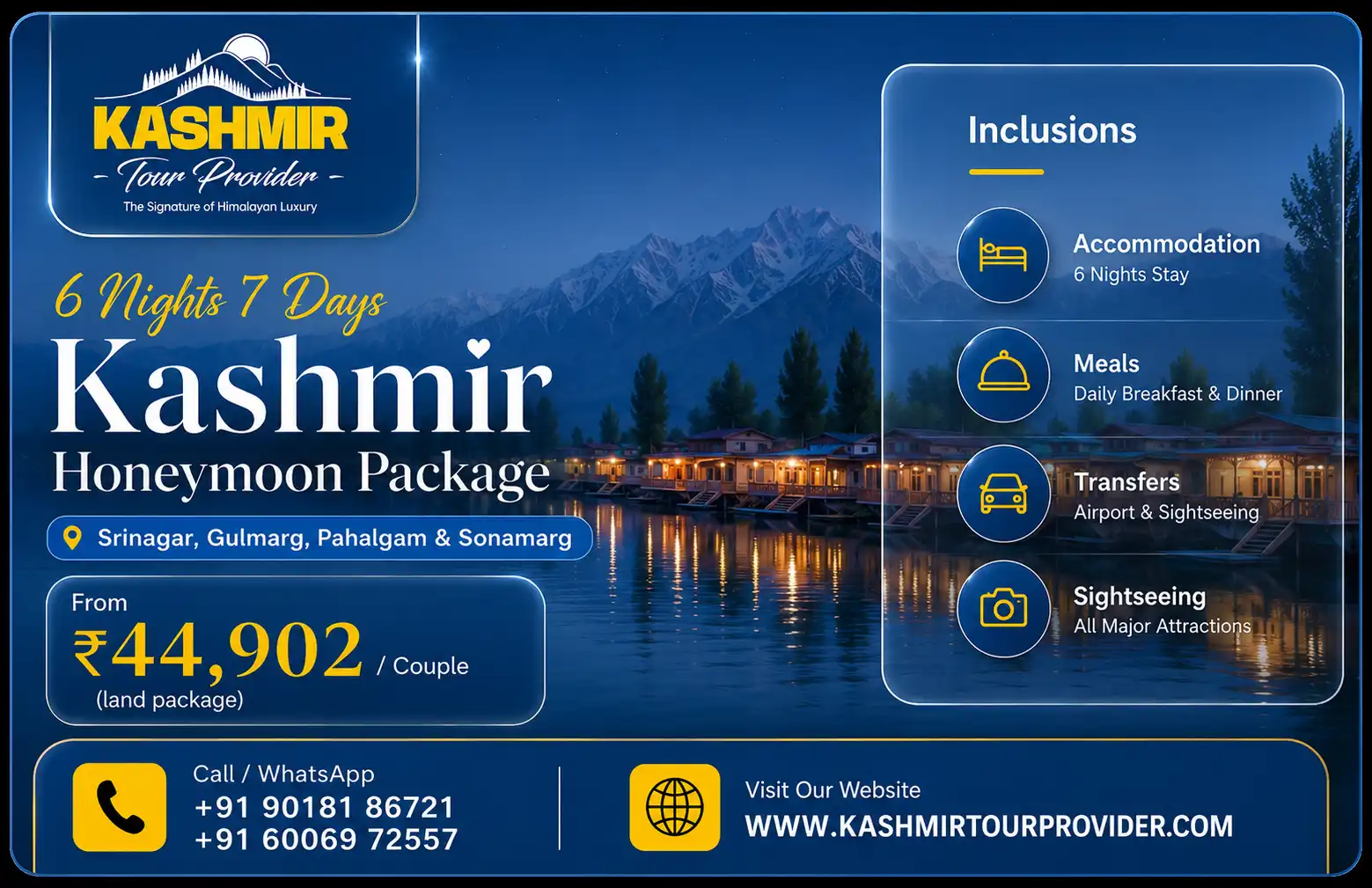 6 Nights 7 Days Kashmir Honeymoon Package from Delhi