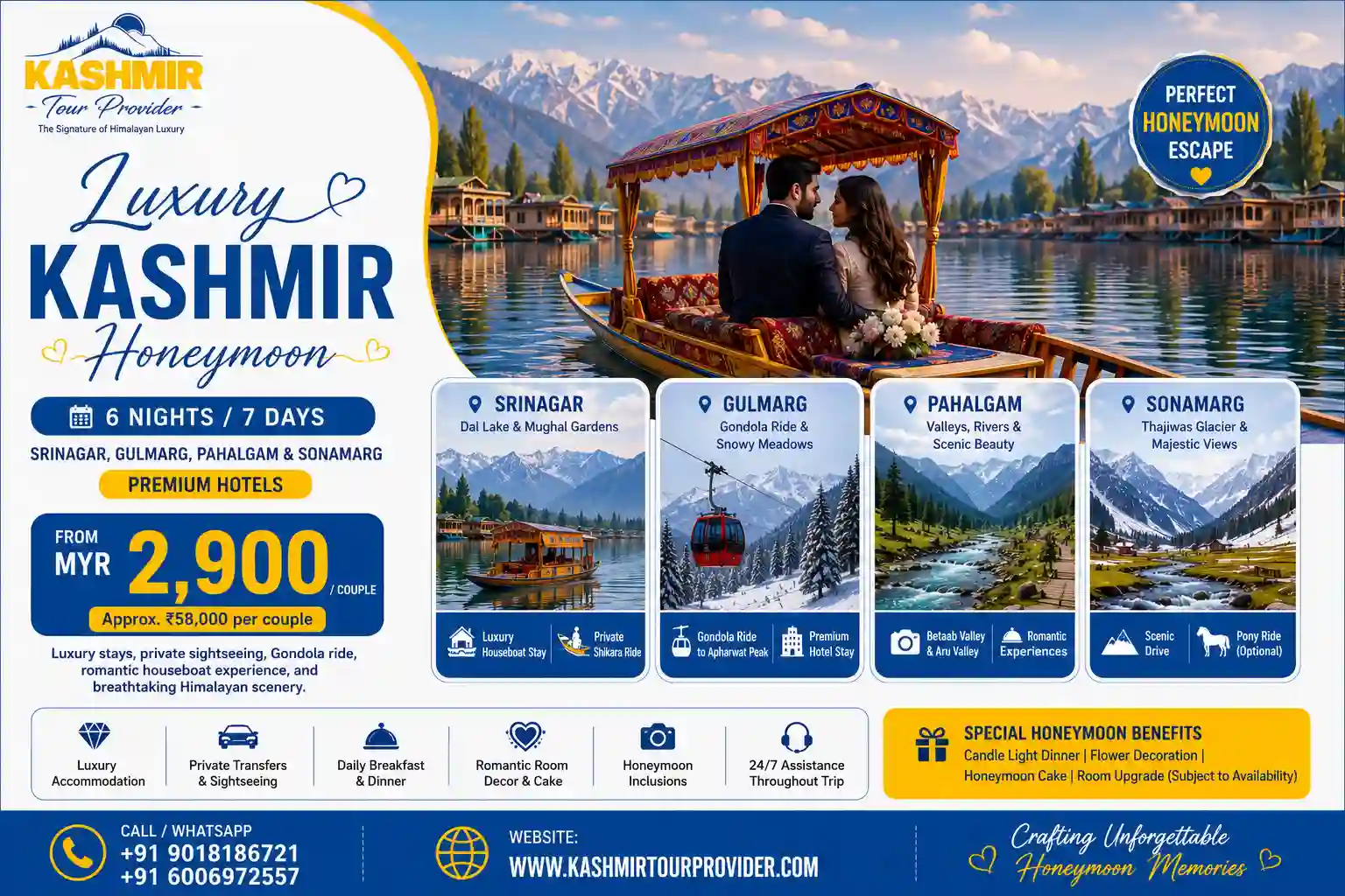 6 Nights 7 Days Luxury Kashmir Honeymoon Tour from Malaysia