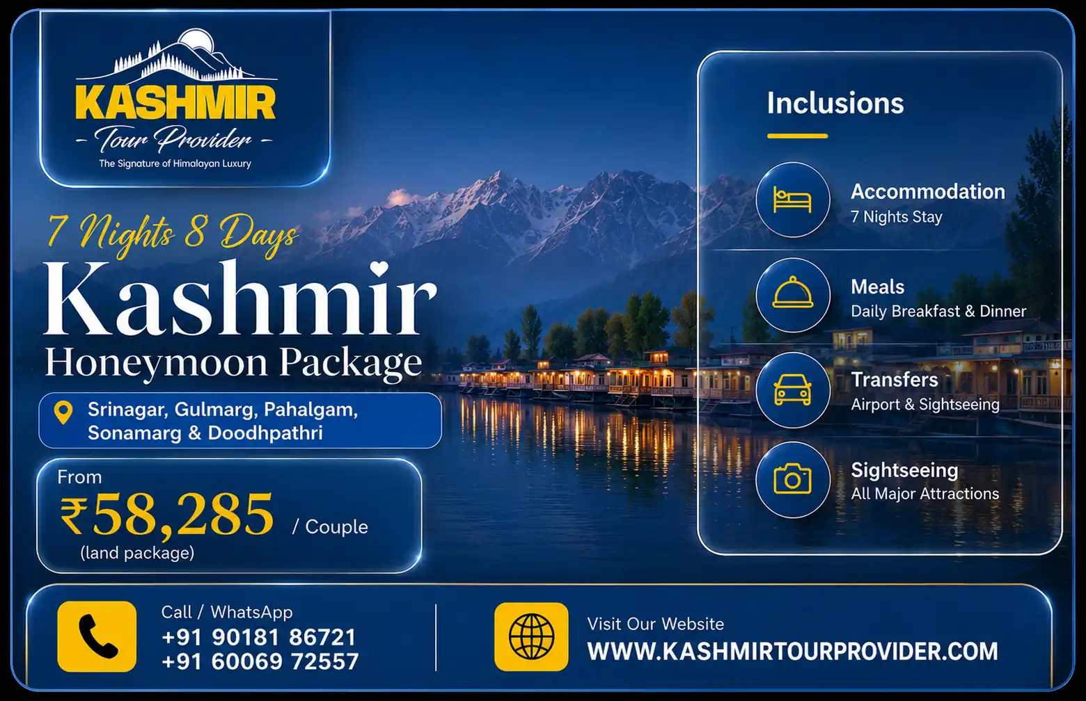 7 Nights 8 Days Kashmir Honeymoon Package from Delhi