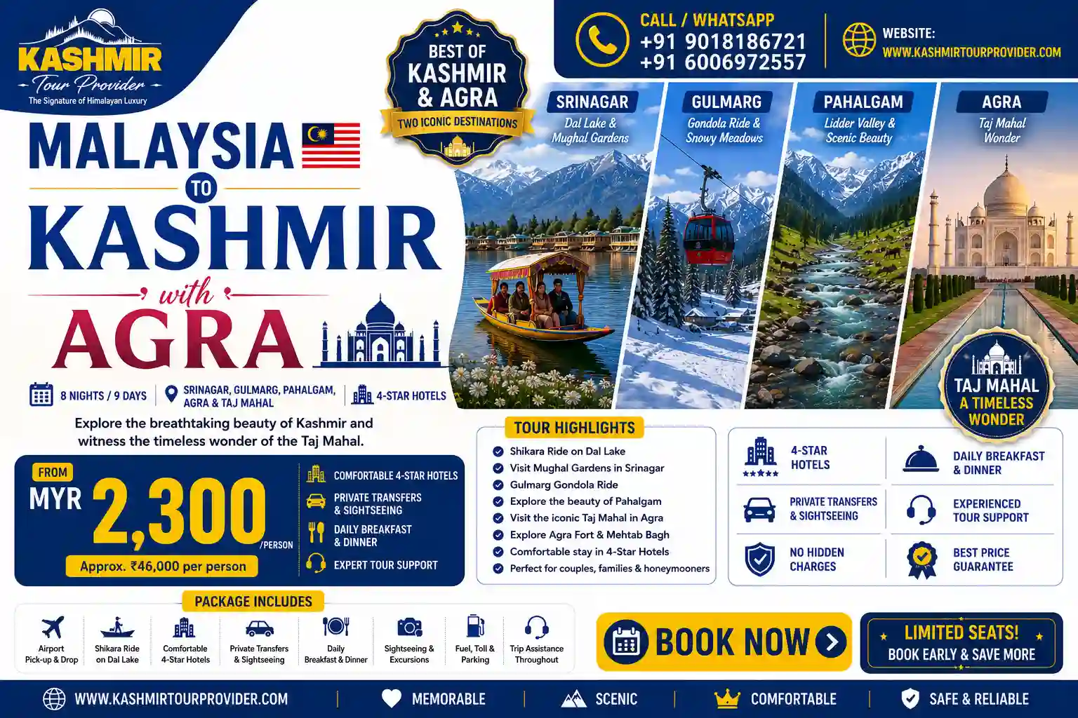 Kashmir with Agra Tour Package from Malaysia