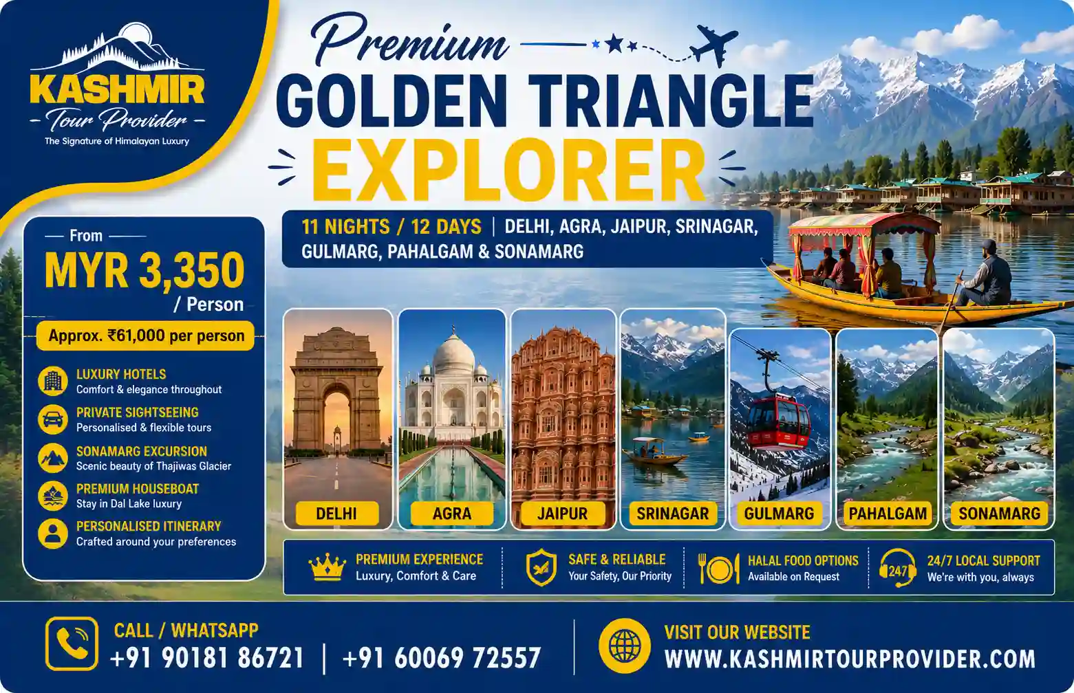 11 Nights 12 Days Premium India Golden Triangle and Kashmir Tour Package