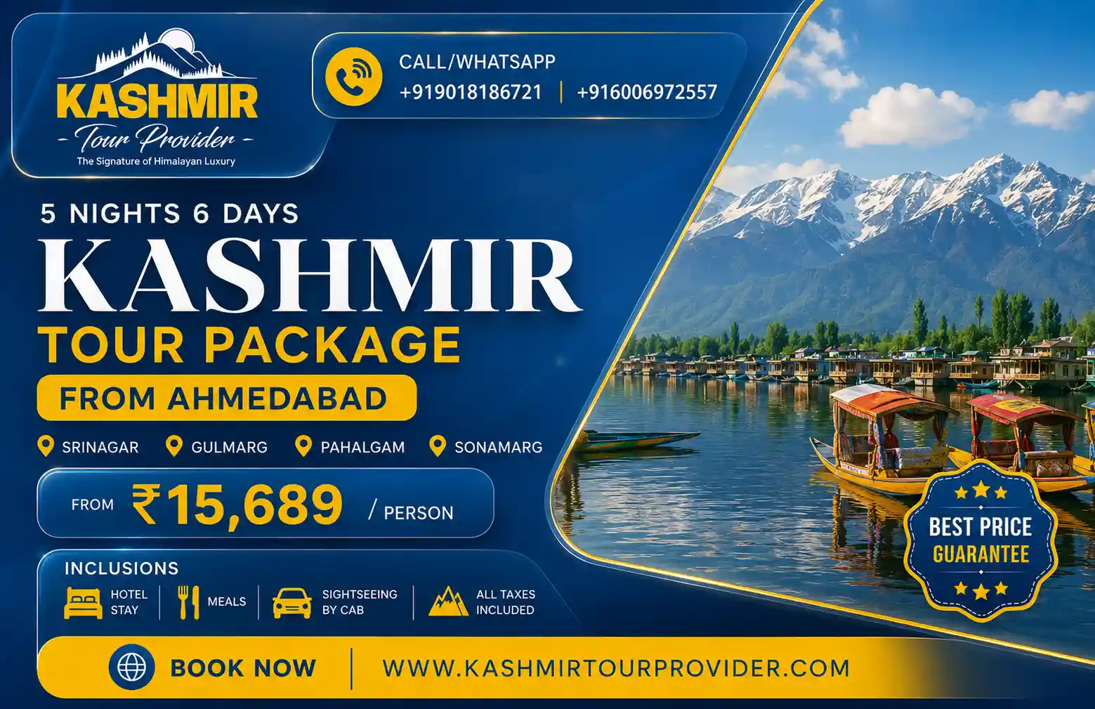 Kashmir Tour Package from Gujarat - 5 Nights 6 Days | Srinagar, Gulmarg, Pahalgam & Sonamarg