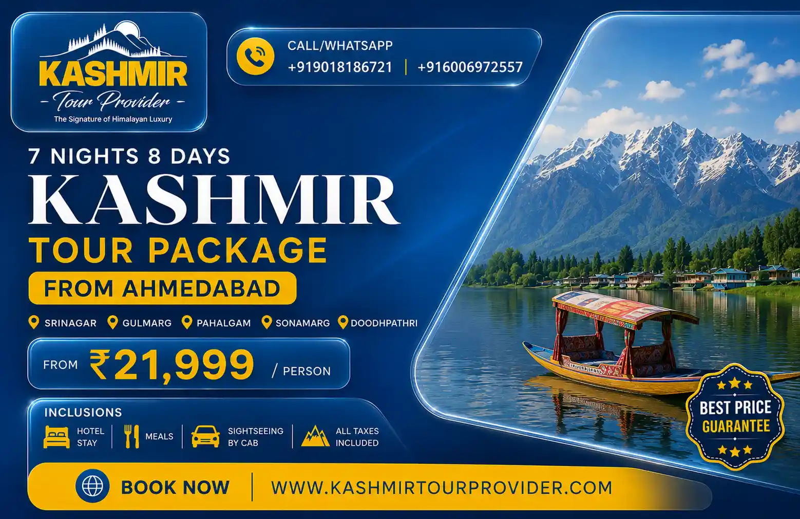 Kashmir Tour Package from Gujarat - 7 Nights 8 Days | Srinagar, Gulmarg, Pahalgam, Sonamarg & Doodhpathri