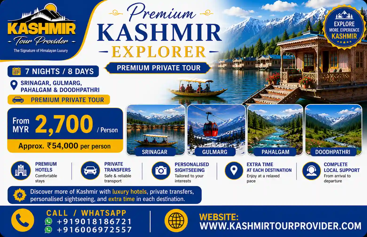 7 Nights 8 Days Premium Kashmir Private Tour Package from Malaysia