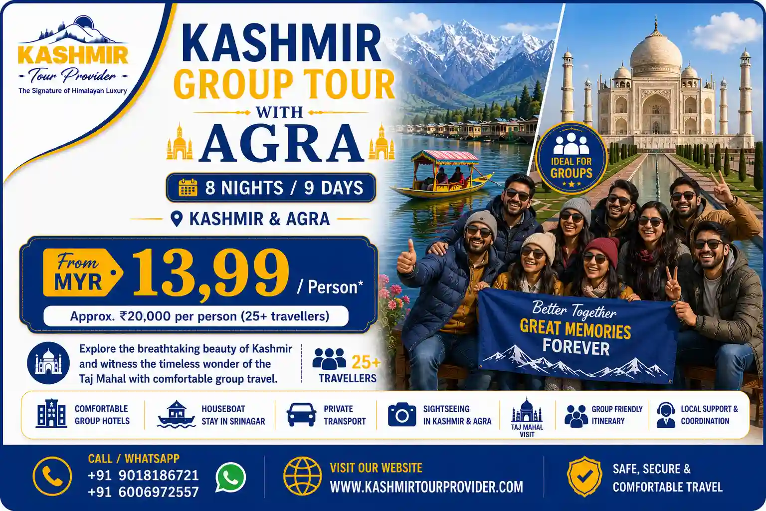 8 Nights 9 Days Kashmir Group Tour with Agra from Malaysia