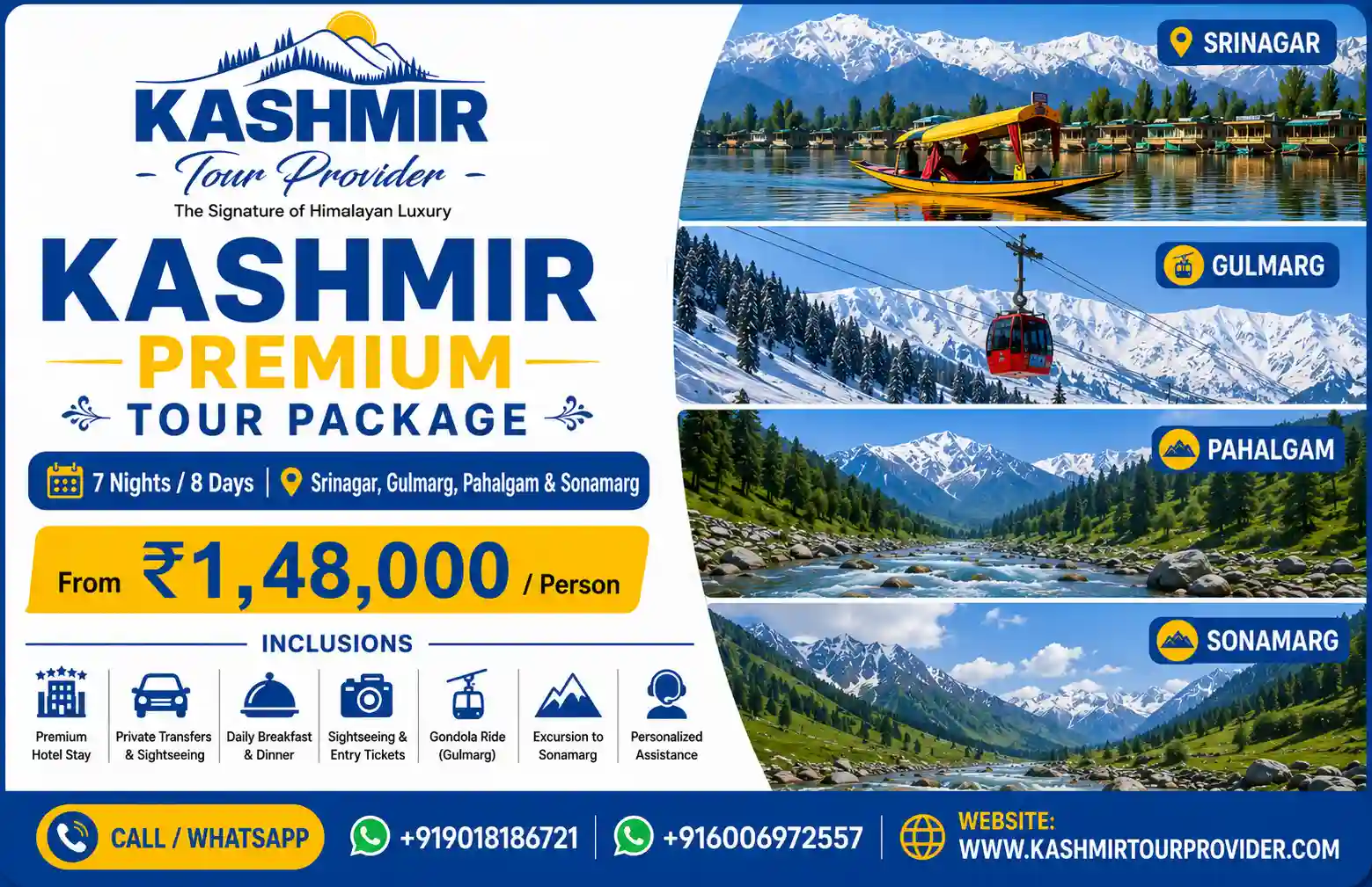 Kashmir Premium Tour Package - 7 Nights 8 Days | Srinagar, Gulmarg, Pahalgam & Sonamarg