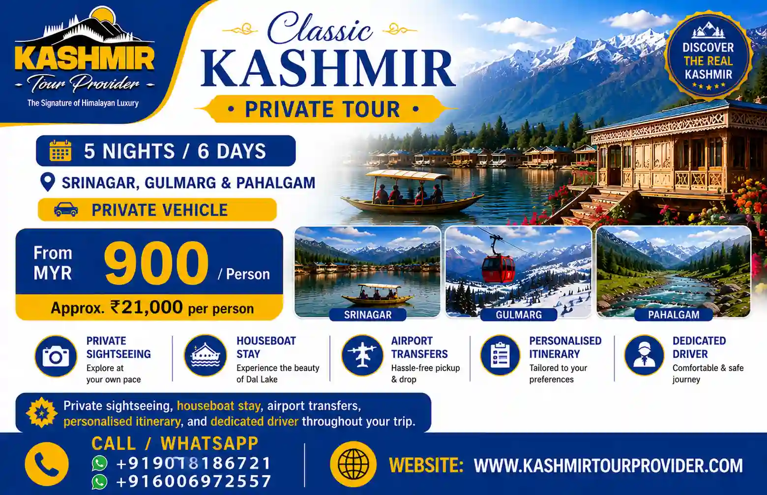 5 Nights 6 Days Kashmir Private Tour Package from Malaysia