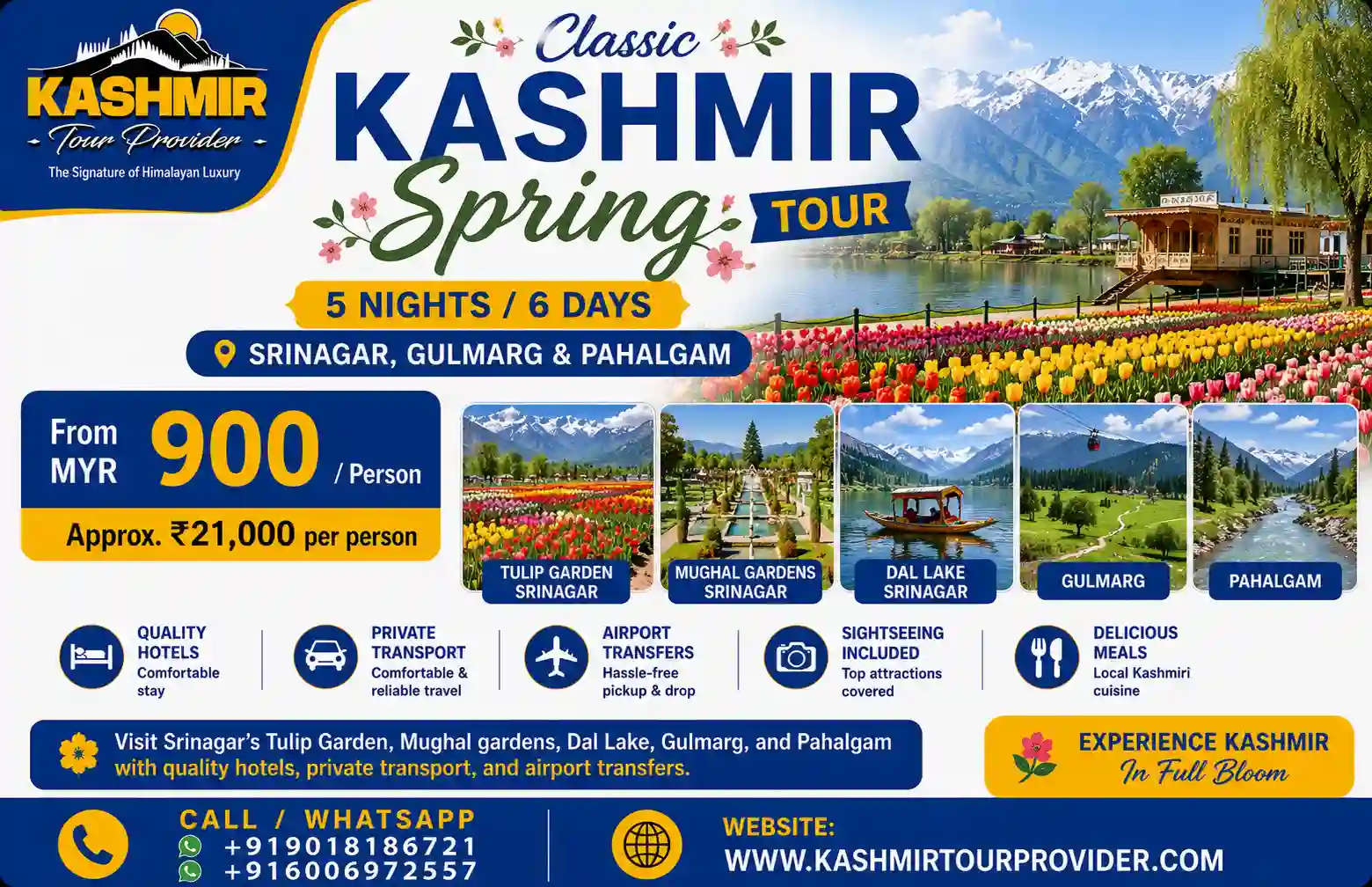 5 Nights 6 Days Kashmir Spring Tour Package from Malaysia
