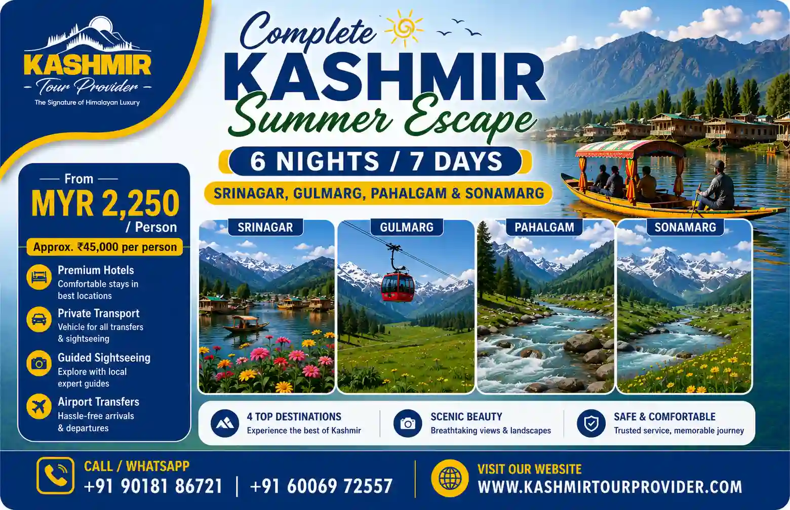 6 Nights 7 Days Kashmir Summer Holiday from Malaysia