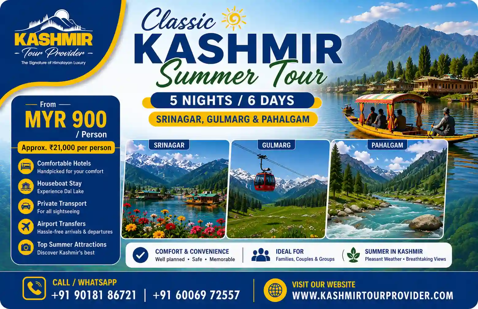 5 Nights 6 Days Kashmir Summer Tour Package from Malaysia