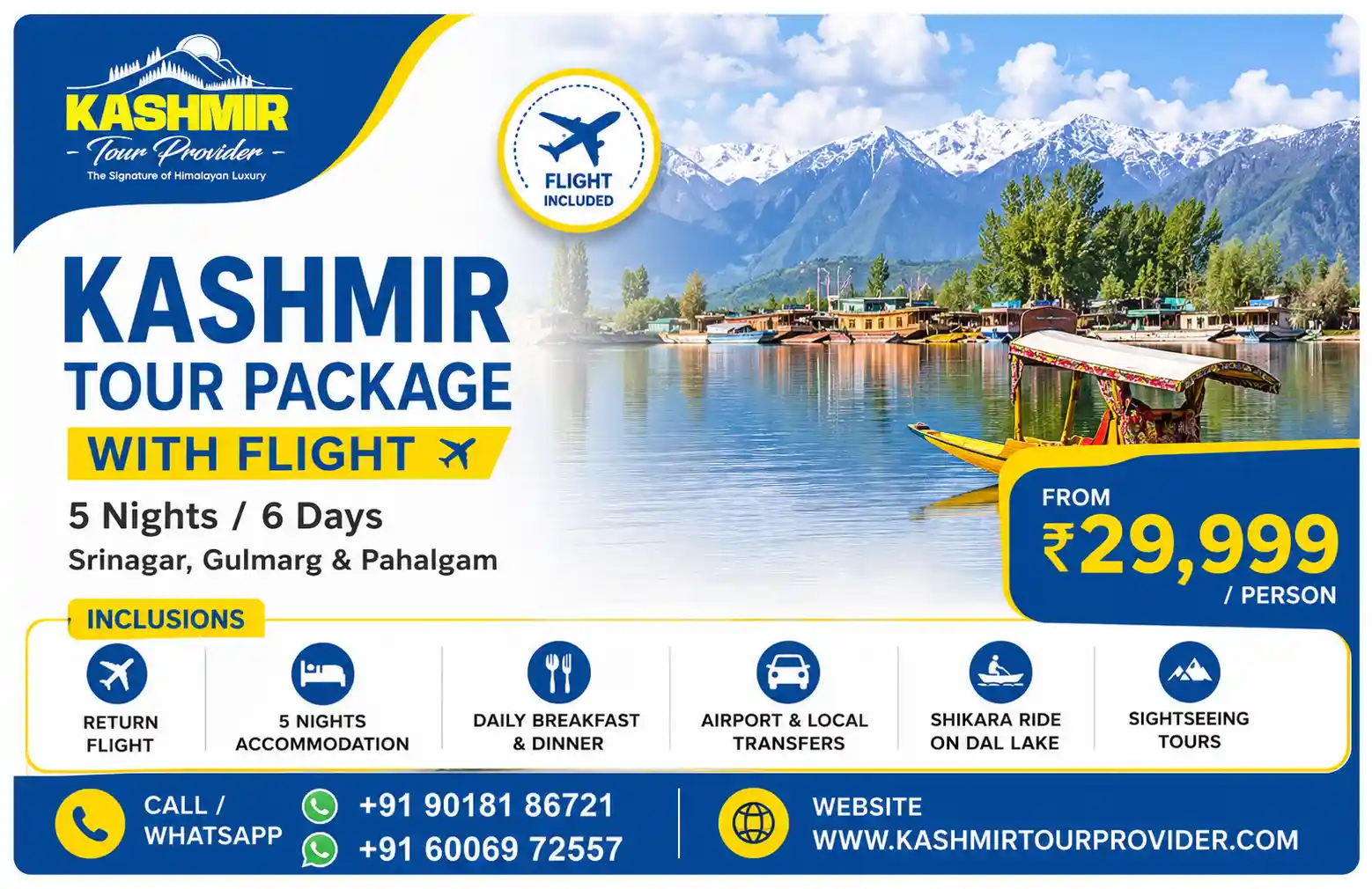 Kashmir Tour Package with Flight - 5 Nights 6 Days | Srinagar, Gulmarg & Pahalgam
