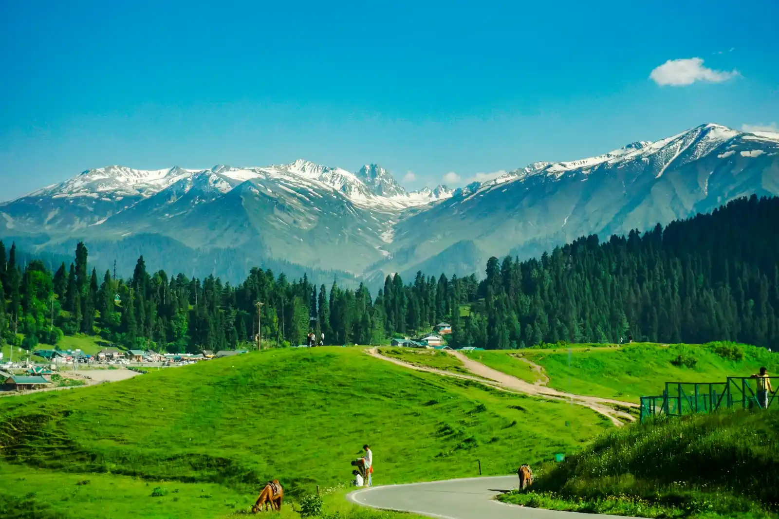 Snowy peaks over a valley