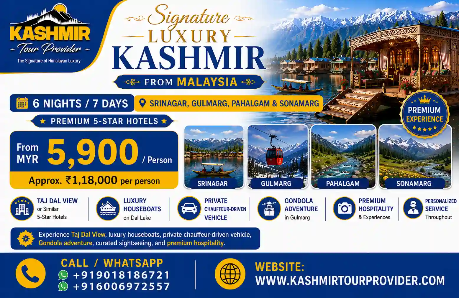 6 Nights 7 Days Premium Luxury Kashmir Tour from Malaysia