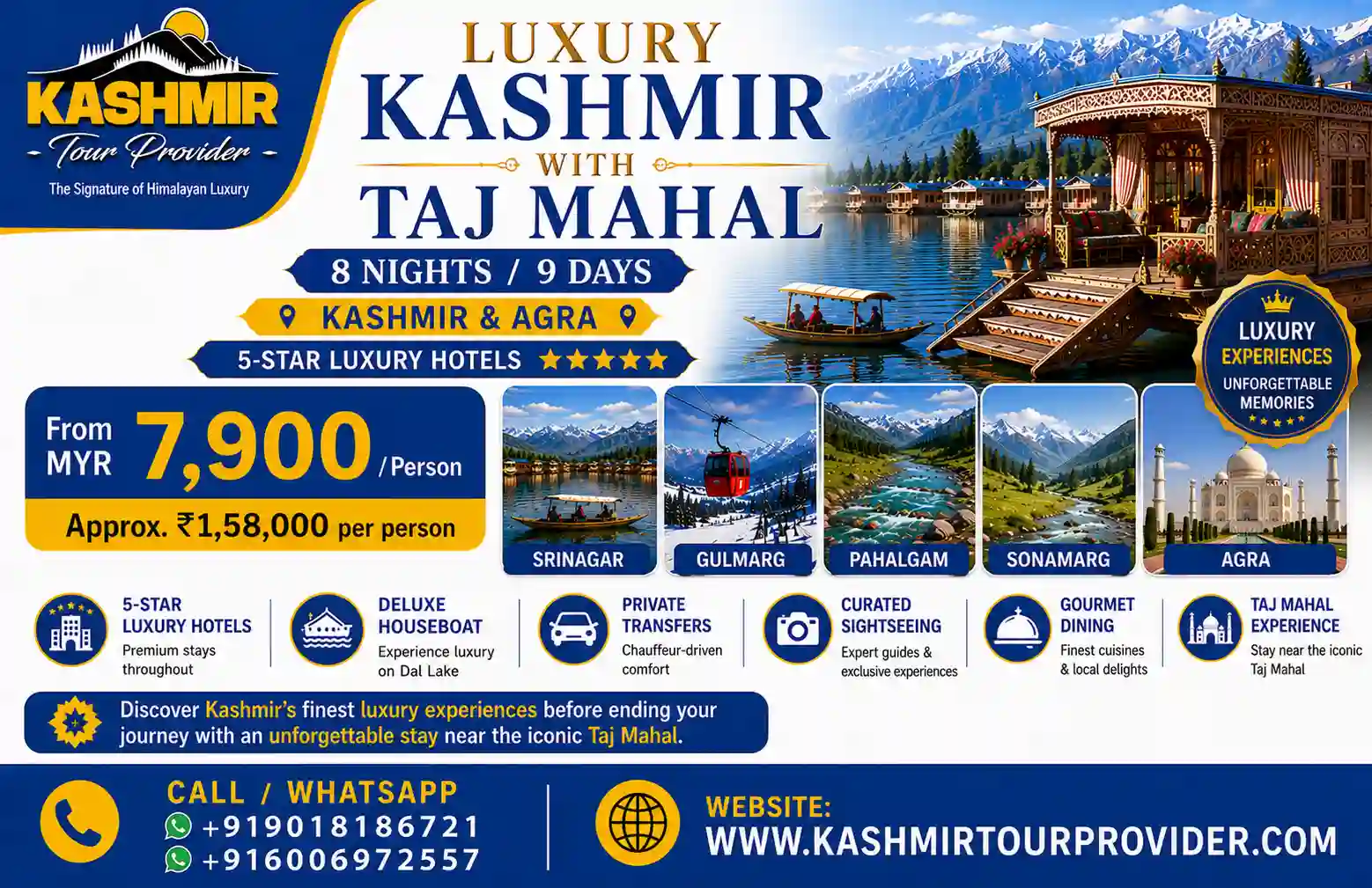 8 Nights 9 Days Kashmir Luxury Tour with Agra from Malaysia