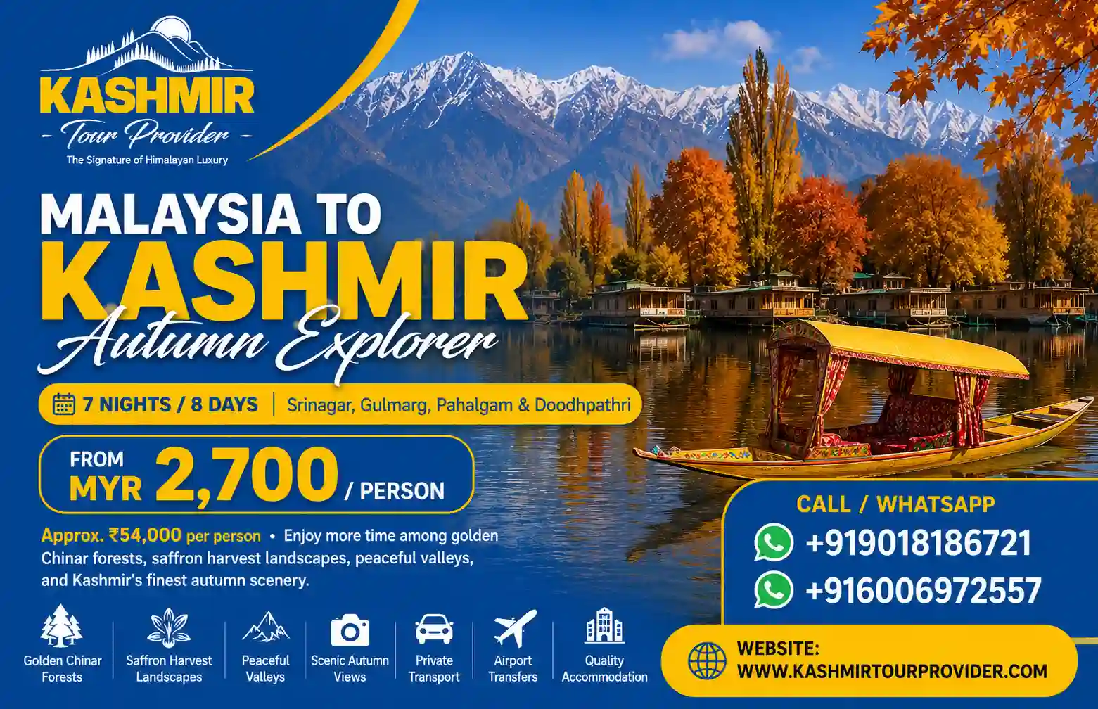 7 Nights 8 Days Kashmir Autumn Explorer Package from Malaysia