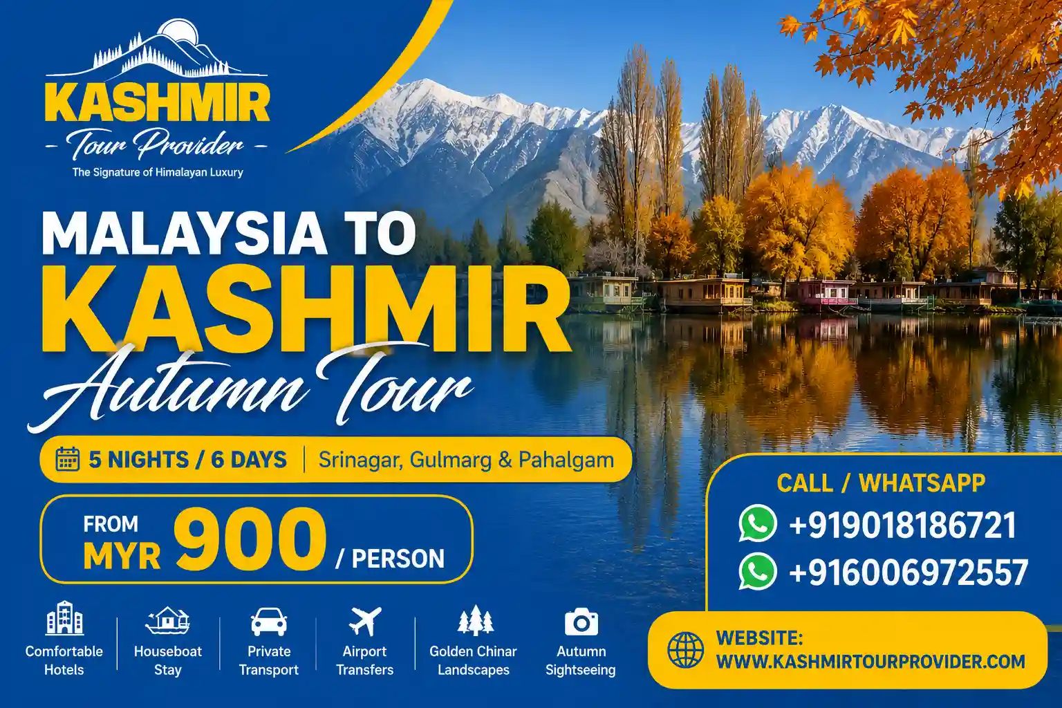 5 Nights 6 Days Kashmir Autumn Tour Package from Malaysia
