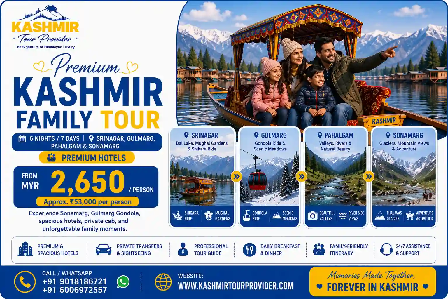 6 Nights 7 Days Premium Kashmir Family Tour from Malaysia