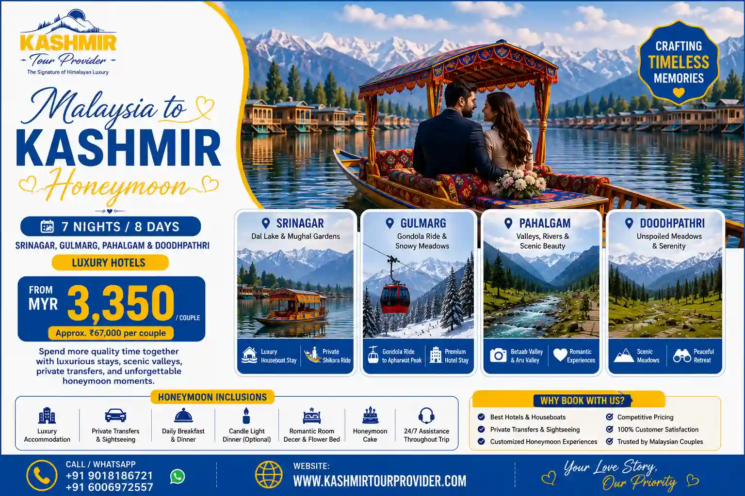 7 Nights 8 Days Premium Kashmir Honeymoon Package from Malaysia