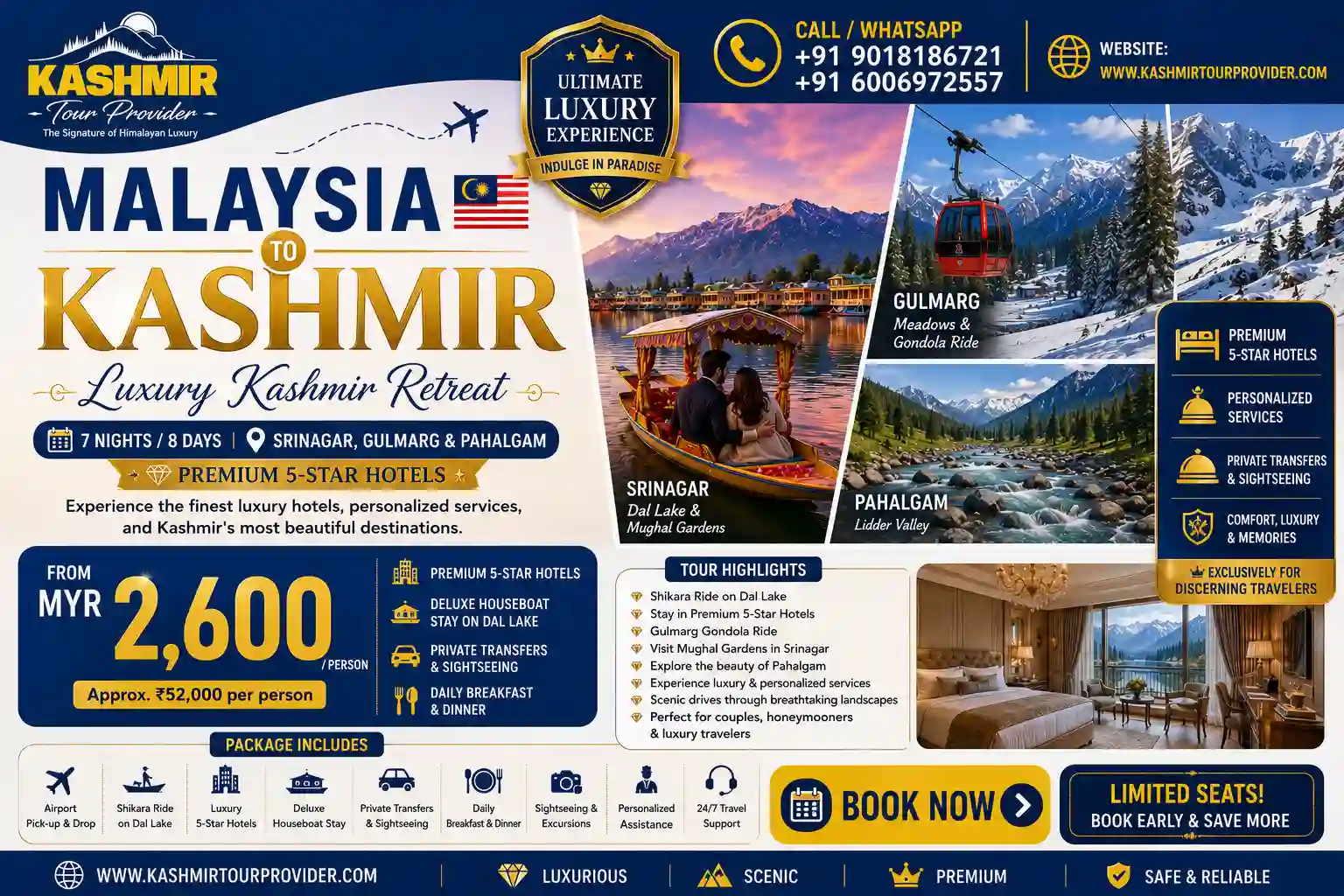Malaysia to Kashmir Luxury package — 5-star stay including Taj Dal View and The Lalit Grand Palace