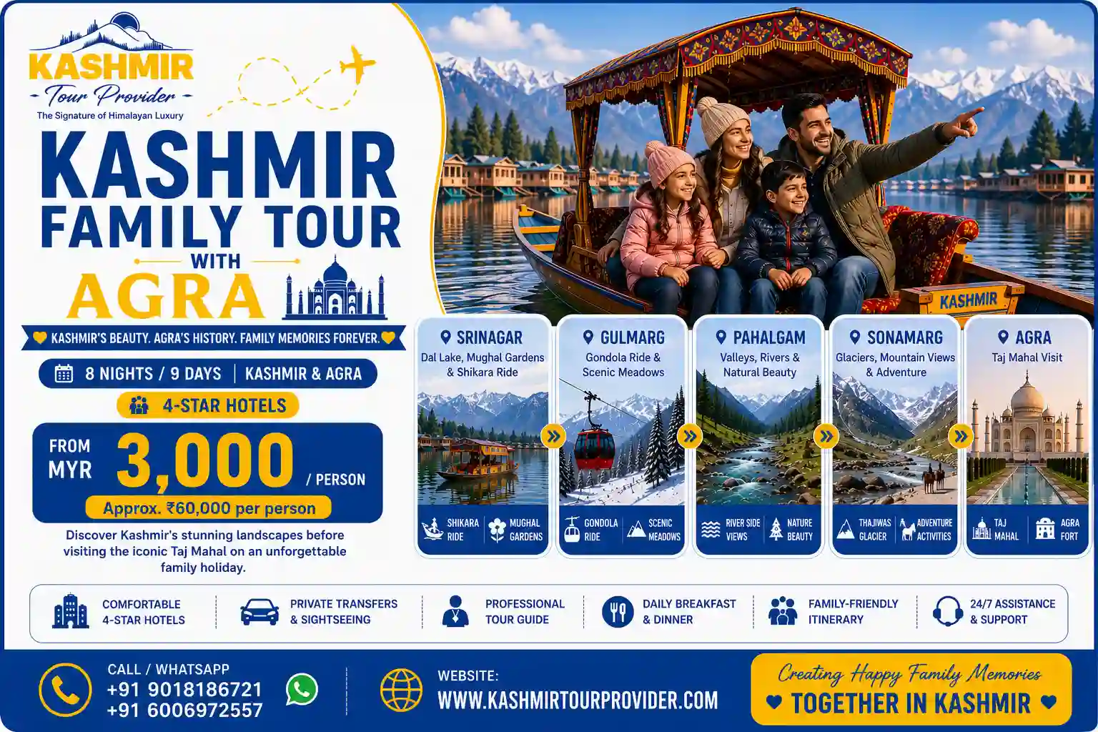 8 Nights 9 Days Kashmir Family Tour with Agra from Malaysia