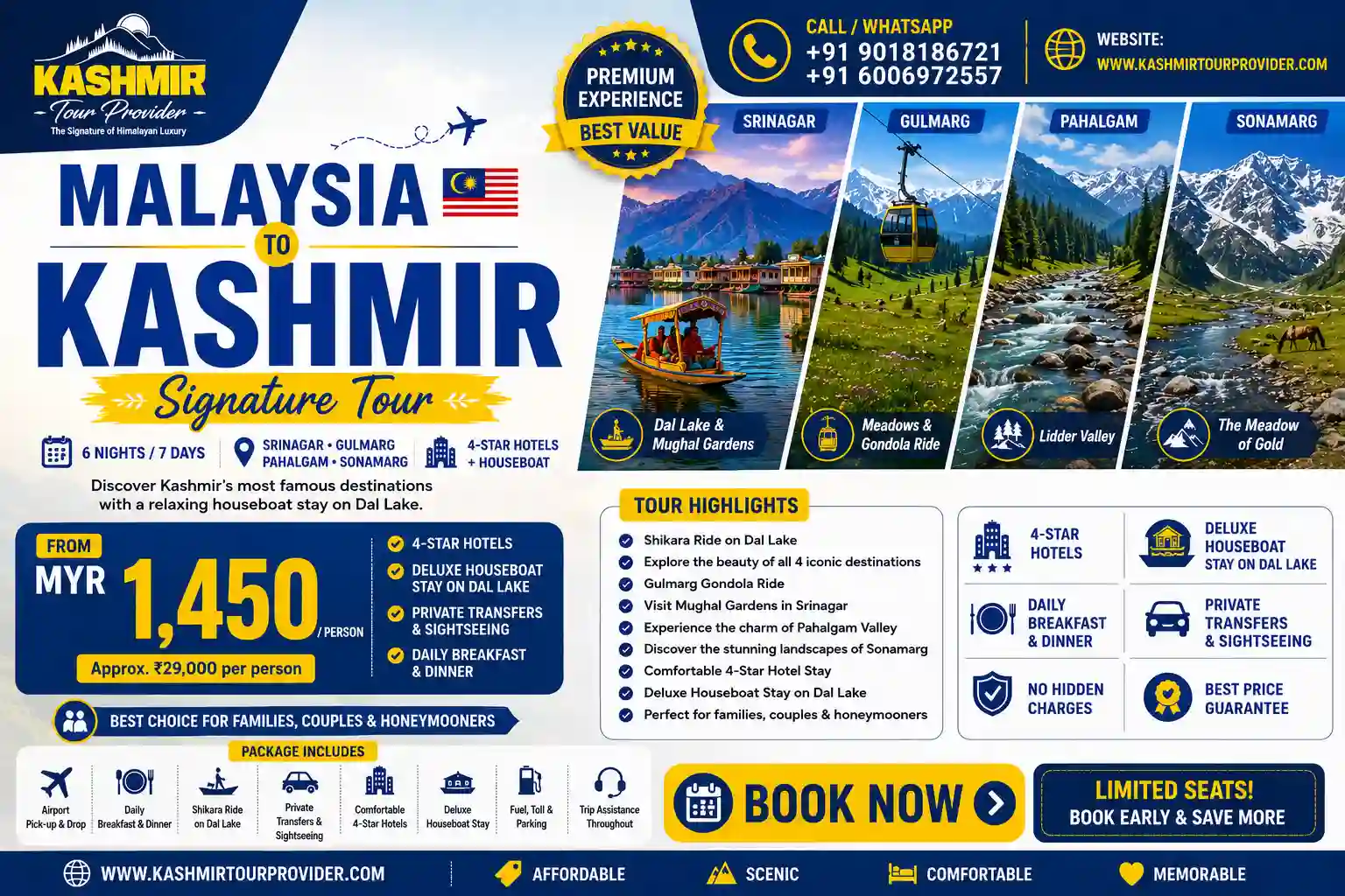 6 Nights / 7 Days Malaysia to Kashmir Package - Gulmarg, Pahalgam & Sonamarg | 4-Star Hotels + Houseboat