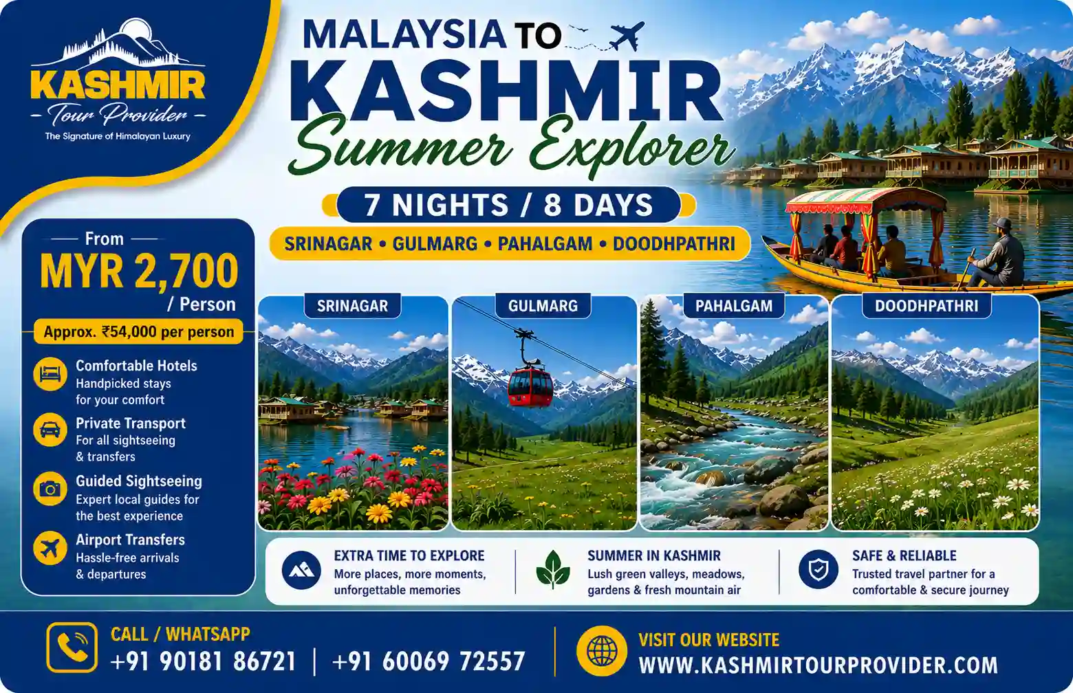7 Nights 8 Days Kashmir Summer Explorer Package from Malaysia