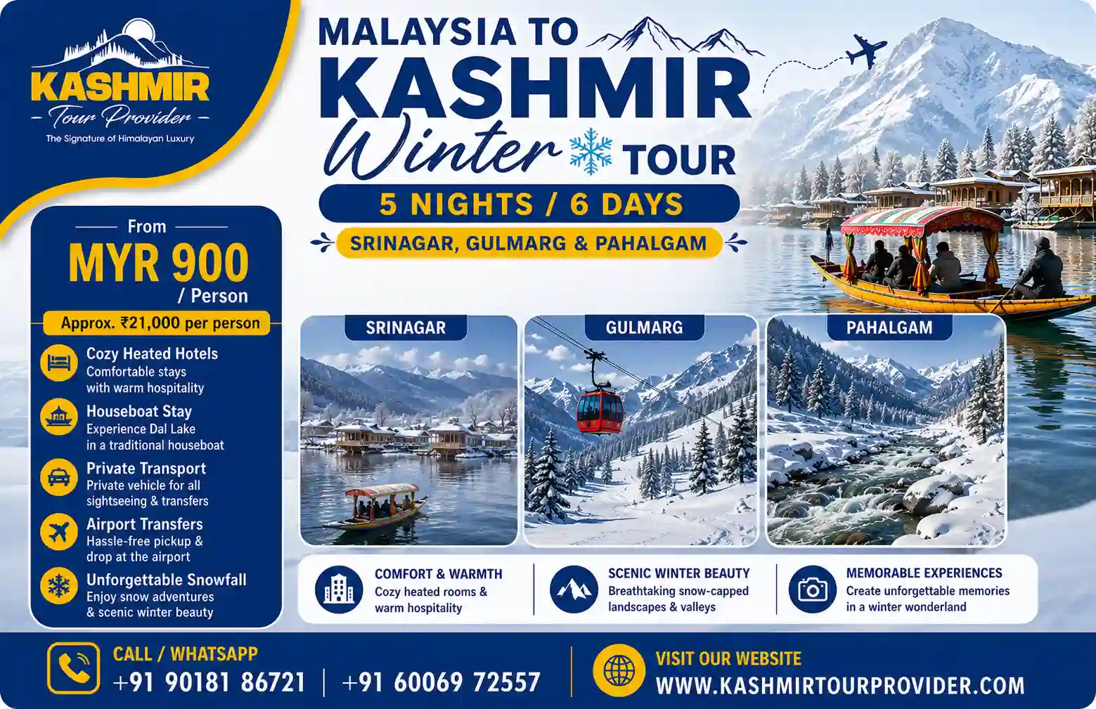 5 Nights 6 Days Kashmir Winter Tour Package from Malaysia