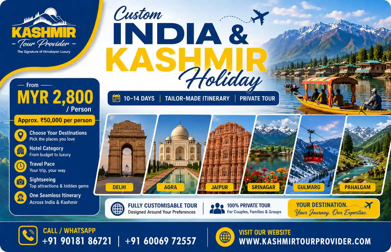 Custom India Golden Triangle and Kashmir Tour Package from Malaysia