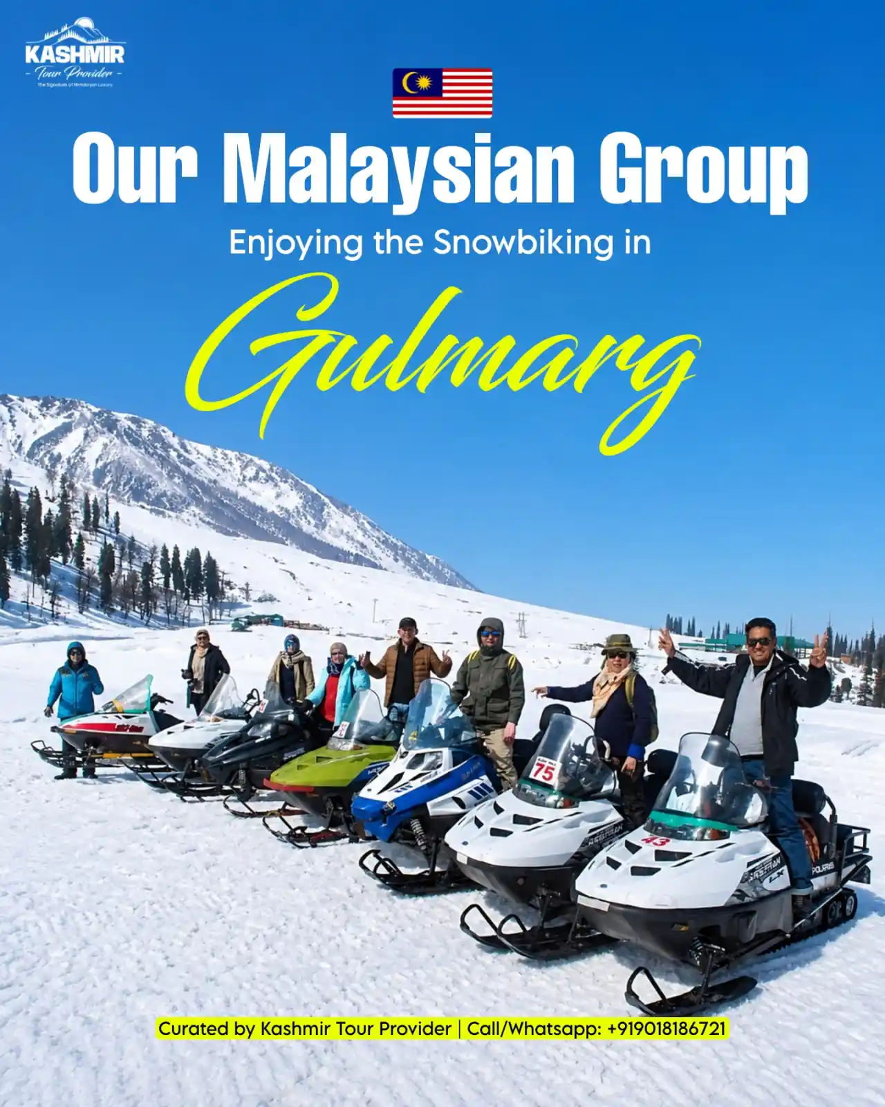 Our Malaysian group enjoying snowbiking in Gulmarg