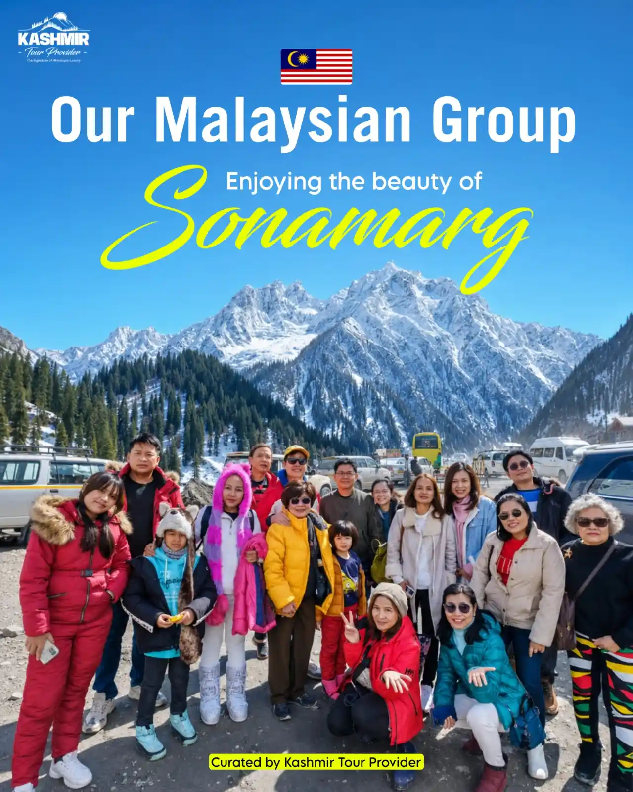 Our Malaysian group enjoying the breathtaking views of Sonamarg