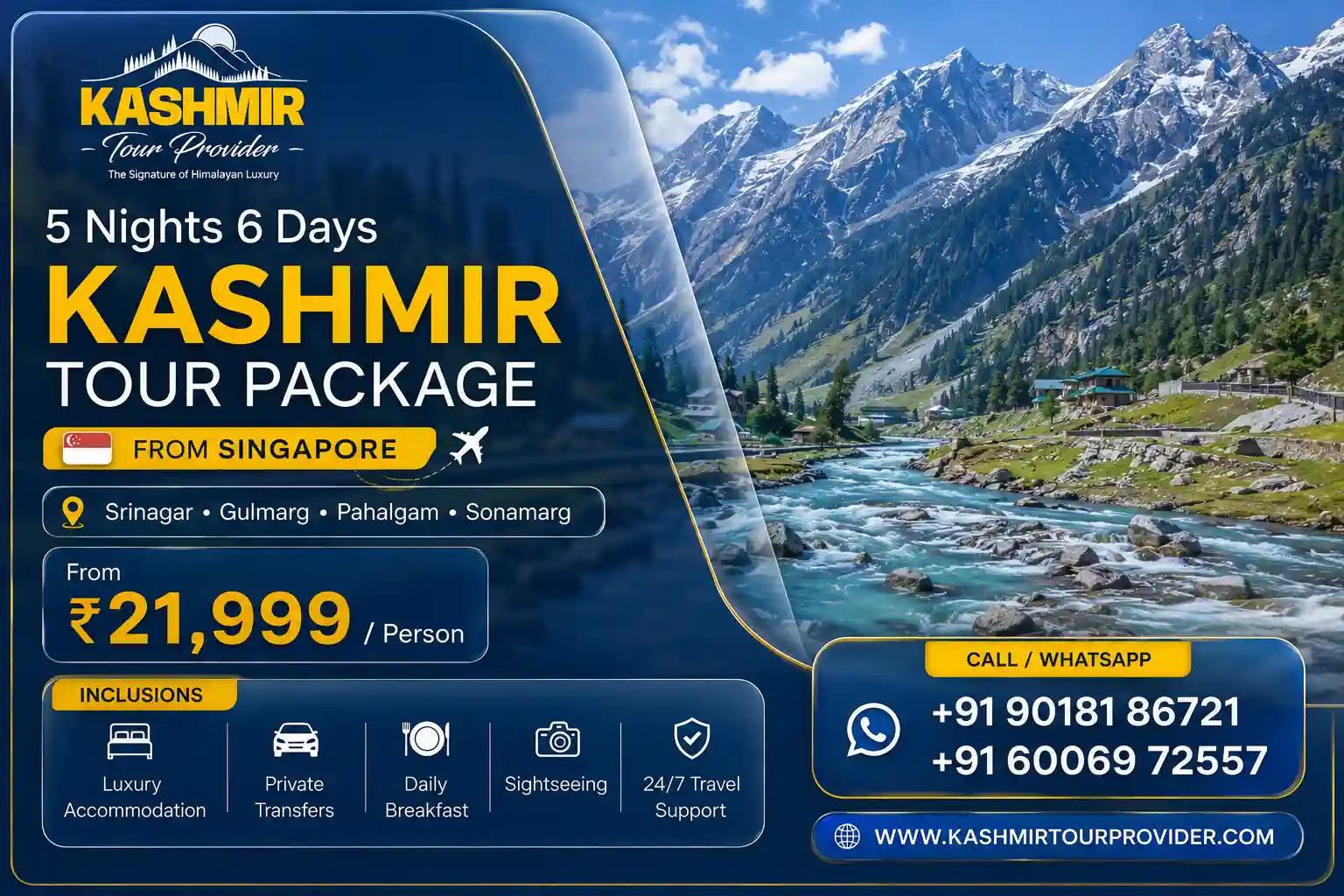 Kashmir Tour Package from Singapore - 5 Nights 6 Days | Srinagar, Gulmarg, Pahalgam & Sonamarg
