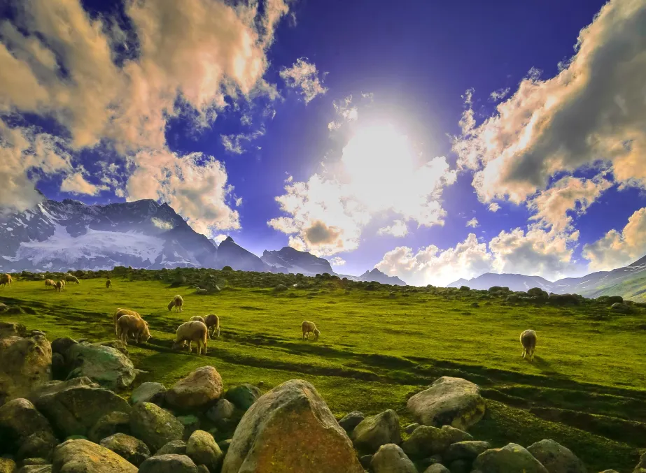 Scenic mountains at sunrise